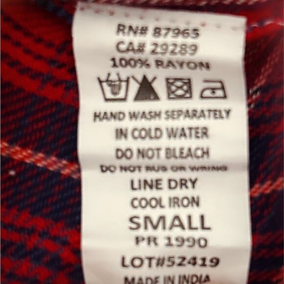 Elan Women's Plaid Flannel Top Size Small Off-Shoulder 3/4 Ruffle Sleeve - Picture 6 of 6